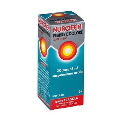 NUROFEN FEBBRE E DOLORE*orale sosp 100 ml 200 mg/5 ml fragola senza zucchero con siringa dosatrice