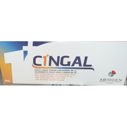CINGAL ABIOGEN !!!    SIRINGA PRERIEMPITA INTRA ARTICOLARE4 ML 22MG/ML ACIDO RETICOLATO CON 4,5 MG/ML TRIAMCINOLONE ESACETONIDE