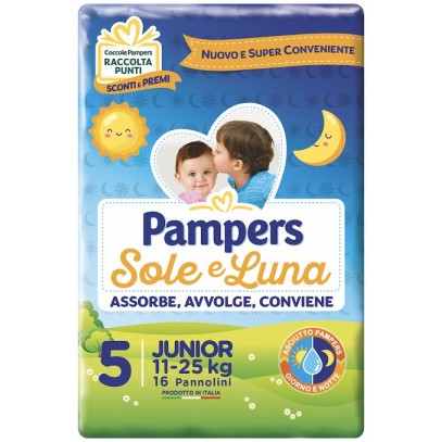 PANNOLINO PER BAMBINO PAMPERS SOLE & LUNA FLASH JUNIOR 16 PEZZI