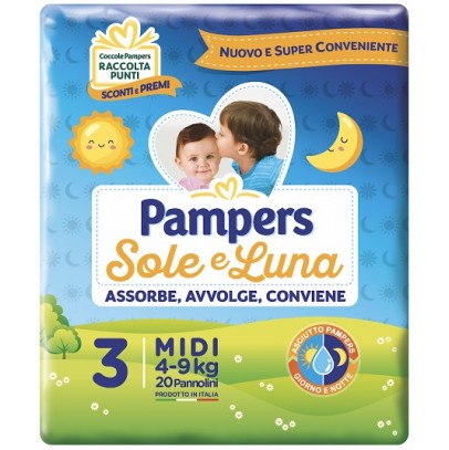 PANNOLINO PER BAMBINO PAMPERS SOLE & LUNA MIDI 20 PEZZI