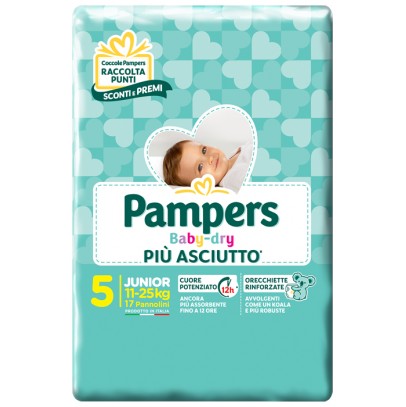 PANNOLINI PER BAMBINI PAMPERS BABY DRY DOWNCOUNT NO FLASH JUNIOR 17 PEZZI