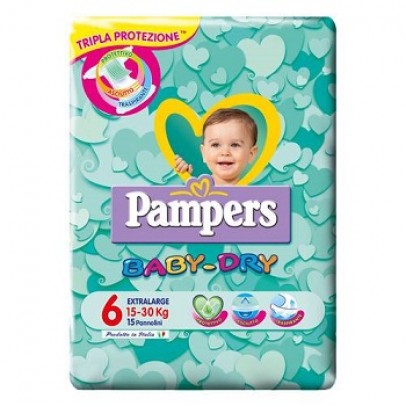 PANNOLINI PER BAMBINI PAMPERS BABY DRY DOWNCOUNT NO FLASH XL15 PEZZI