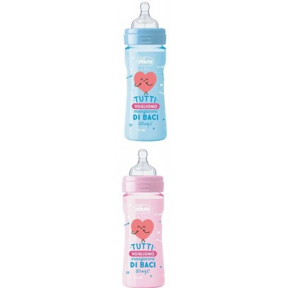 CHICCO BIBERON BENESSERE MR WONDERFUL 250 ML SILICONE AZZURRO O ROSA