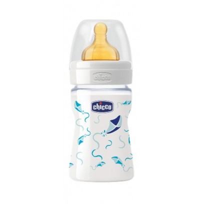 CHICCO BIBERON WELL BEING IN VETRO DECORATO BOY DA 150 ML NORMAL LATTICE