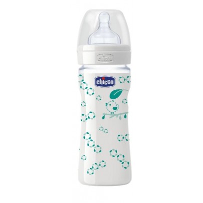 CHICCO BIBERON WELL BEING IN VETRO DECORATO UNISEX DA 240 MLNORMAL SILICONE