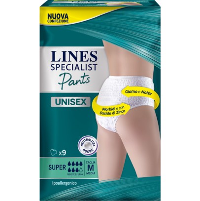 LINES SPECIALIST PANTS SUPER M X 9 PANNOLONE MUTANDINA INDOSSABILE COME NORMALE BIANCHERIA TIPO PULL-ON LINES SPECIALIST PANTS SUPER M X 9 PANNOLONE MUTANDINA INDOSSABILE COME NORMALE BIANCHERIA TIPO PULL-ON