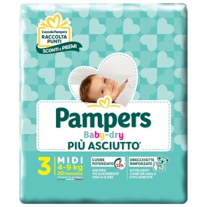 PAMPERS BABY DRY DOWNCOUNT MIDI 20 PEZZI