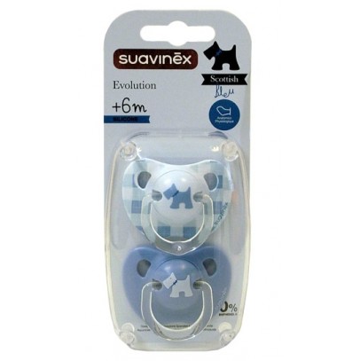 SUAVINEX SUCCHIETTO EVOLUTION ANATOMICO IN SILICONE +6 MESIVINTAGE AZZURRO 2 PEZZI