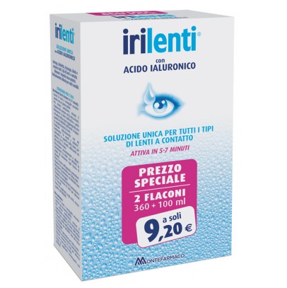 SOLUZIONE UNICA PER LENTI A CONTATTO IRILENTI CON ACIDO IALURONICO 2 FLACONI DA 360 ML + 100 ML