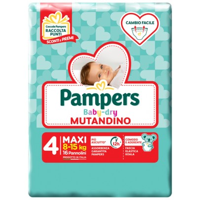 PAMPERS BABY DRY MUTANDINO SM TAGLIA 4 MAXI SMALL PACK 16 PEZZI