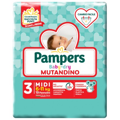 PAMPERS BABY DRY MUTANDINA MIDI SMALL PACK 19 PEZZI