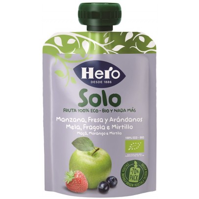 HERO SOLO FRUTTA FRULLATA 100% BIO MELA FRAGOLA MIRTILLO 100G