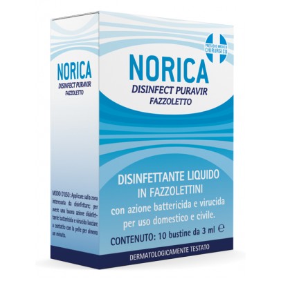 NORICA DISINFECT PURAVIR FAZZOLETTO 10 BUSTINE DA 3 ML