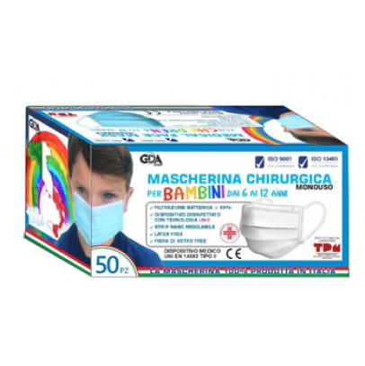 MASCHERINA CHIRURGICA GDA PER BAMBINI 6/12 ANNI TIPO II TNTMONOUSO 1 BUSTA DA 10 PEZZI