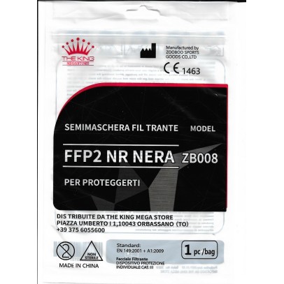 ZOOBOO MASCHERA FFP2 NR NERA MONOUSO NON STERILE 1 PEZZO