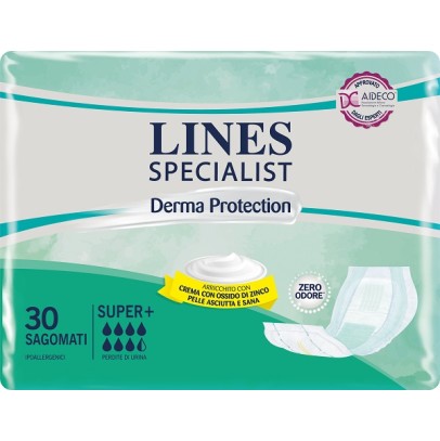 PANNOLONE PER INCONTINENZA LINES SPECIALIST DERMA SAGOMATO SUPER+ 30 PEZZI PANNOLONE PER INCONTINENZA LINES SPECIALIST DERMA SAGOMATO SUPER+ 30 PEZZI