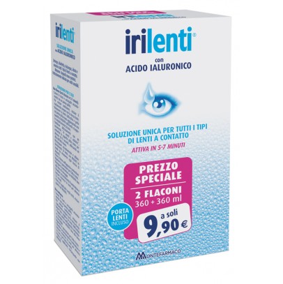 SOLUZIONE UNICA PER LENTI A CONTATTO IRILENTI CON ACIDO IALURONICO 2 FLACONI DA 360 ML + 360 ML