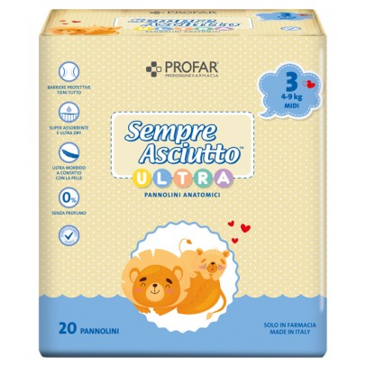 PANNOLINI PROFAR SEMPRE ASCIUTTO ULTRA MIDI 4/9 KG 20 PEZZI